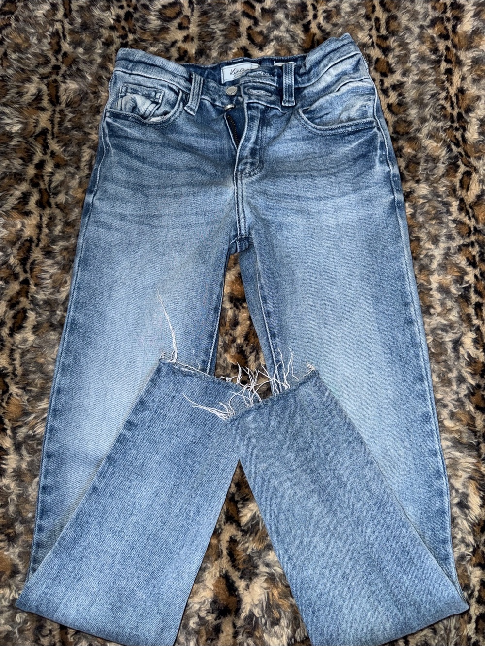 KanCan Light Blue Girls' Raw Hem Jeans